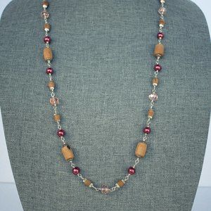 32" natural Tulasi with dark pink pearls (Gemstone for the Moon) and pink glass